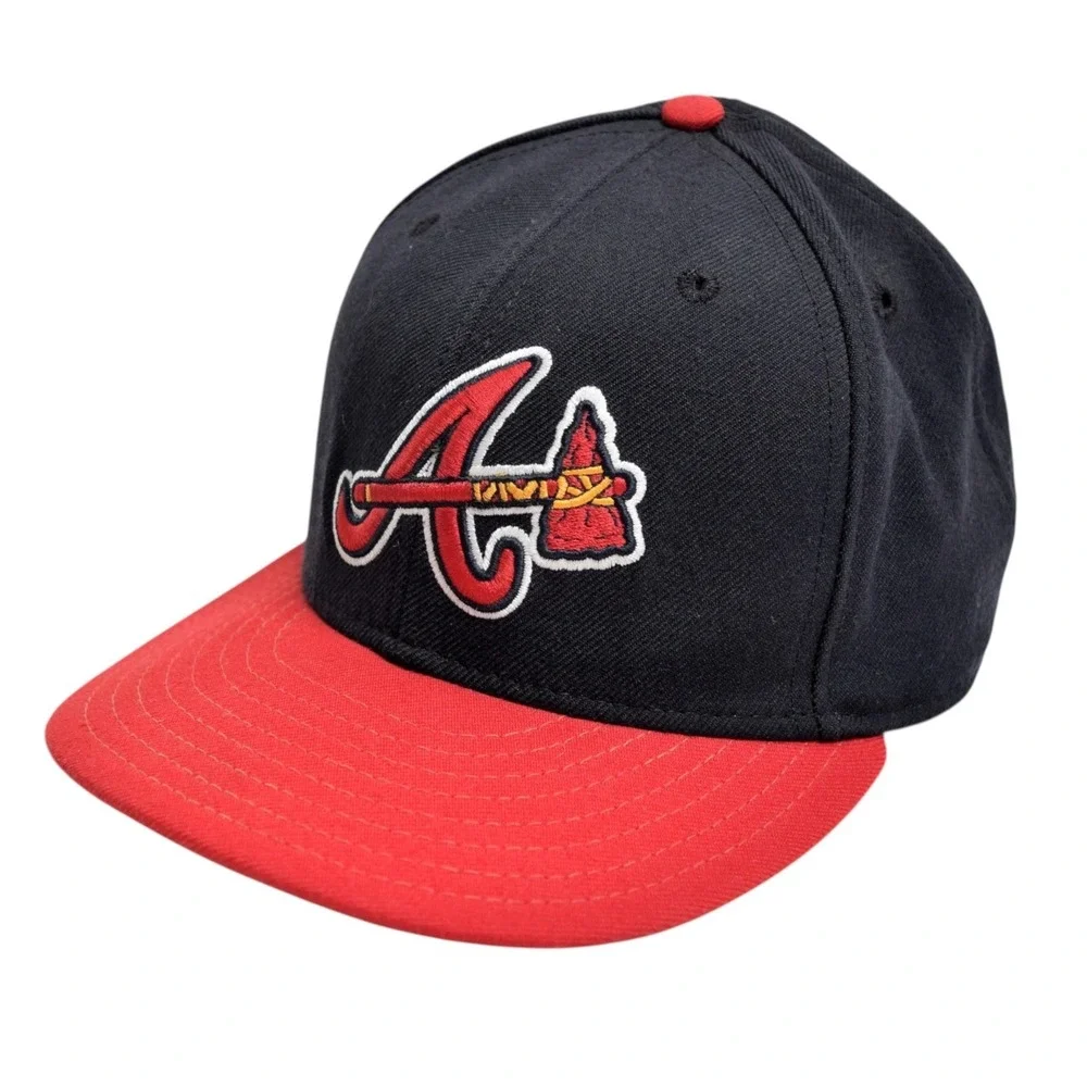 VTG Atlanta Braves New Era 59Fifty Tomahawk Hat 100% Wool Grey Underbrim 7 3/8